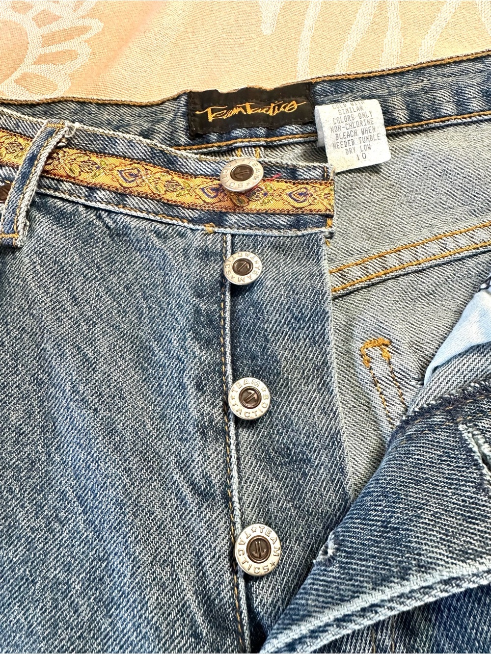 Vintage Team Tactics USA NWT High Rise Button Fly Jeans Boho Trim Size 10 - Picture 3 of 9